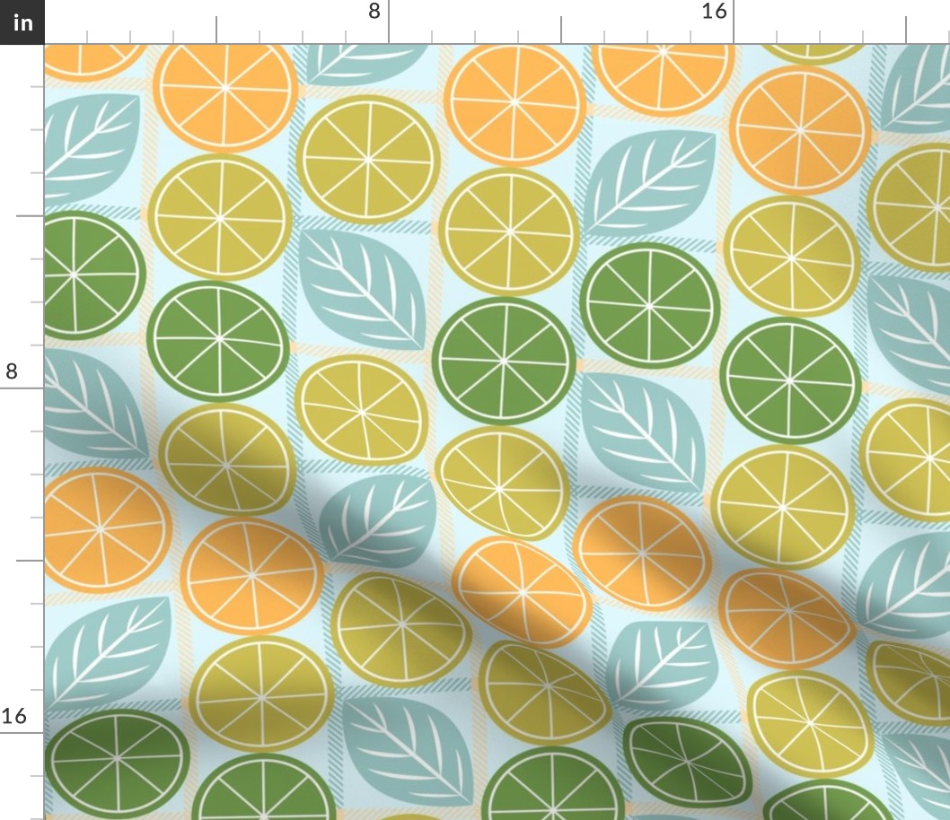 garden citrus - lemon slices light leaves check