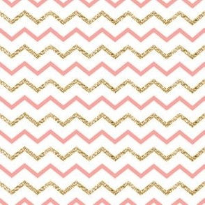 Pink and Faux Glitter Gold Chevron Stripes