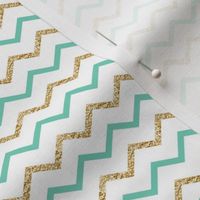 Teal Blue and Faux Gold Glitter Chevron Stripes