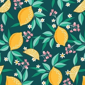 Medium Lemon Citrus Fruit Slices and Green Botanicals