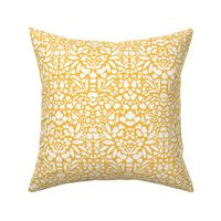 Medium White Ink Blot Damask on Yellow