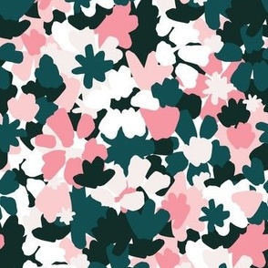 Medium Abstract Painterly Florals Green Pink