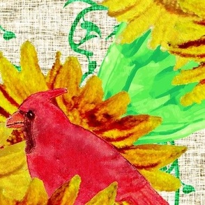 1. Cardinal on Sunflowers