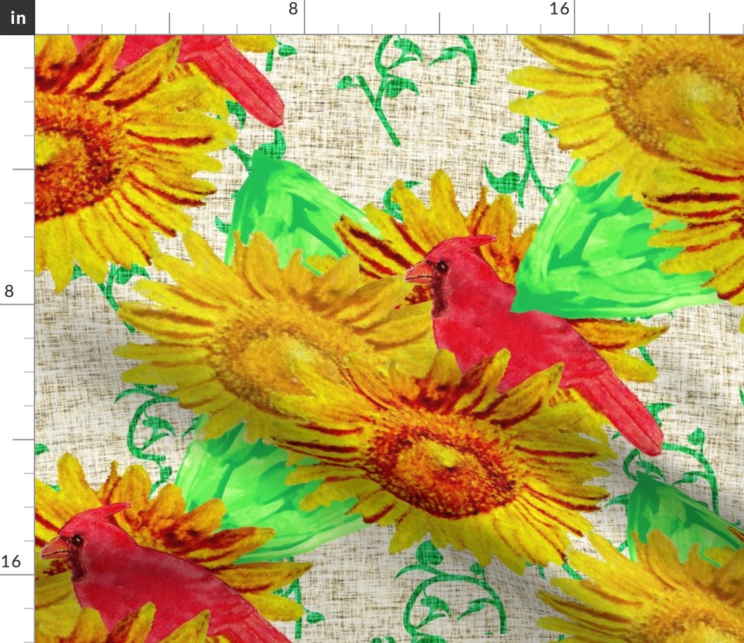 1. Cardinal on Sunflowers