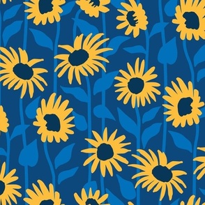 Medium Sunflower Florals Blue Yellow