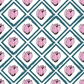 Pink magnolia blossoms in geometric pattern