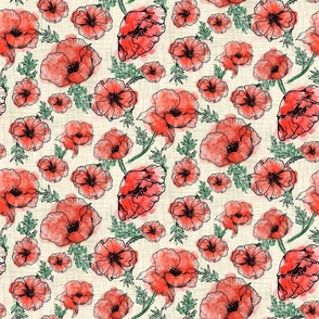 Red poppies on beige