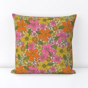 Small-Scale Retro 1960s/1970s Pink, Yellow & Orange Floral