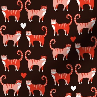 (S) Love cats dark red on brown