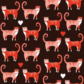 (L) Love cats dark red on brown