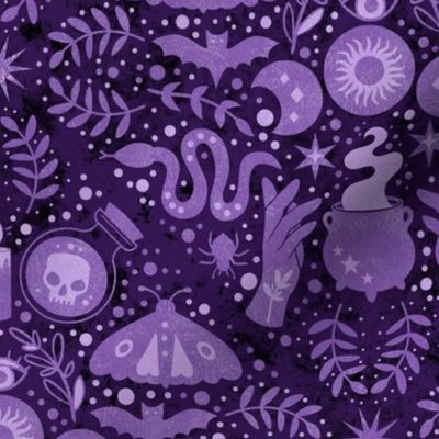 Large Scale Eclectic Witchcraft Fall Halloween Magic Potions and Spells in Purple