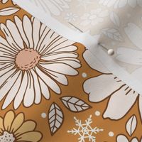 Golden Christmas Snowy Floral - medium scale