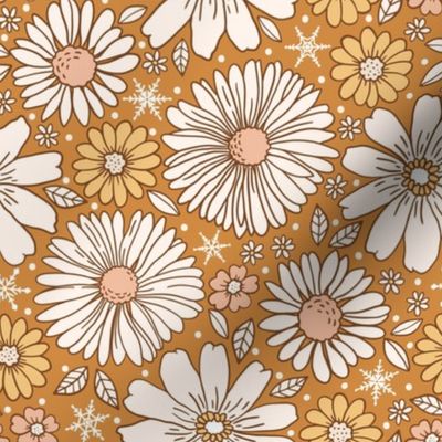 Golden Christmas Snowy Floral - medium scale