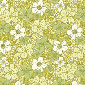 Small-Scale Light Green & Yellow Flower Pattern