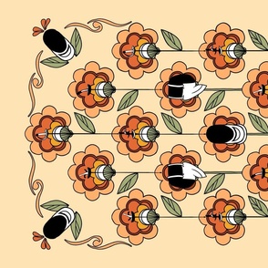 Floral Fencing Tea Towel in Orange