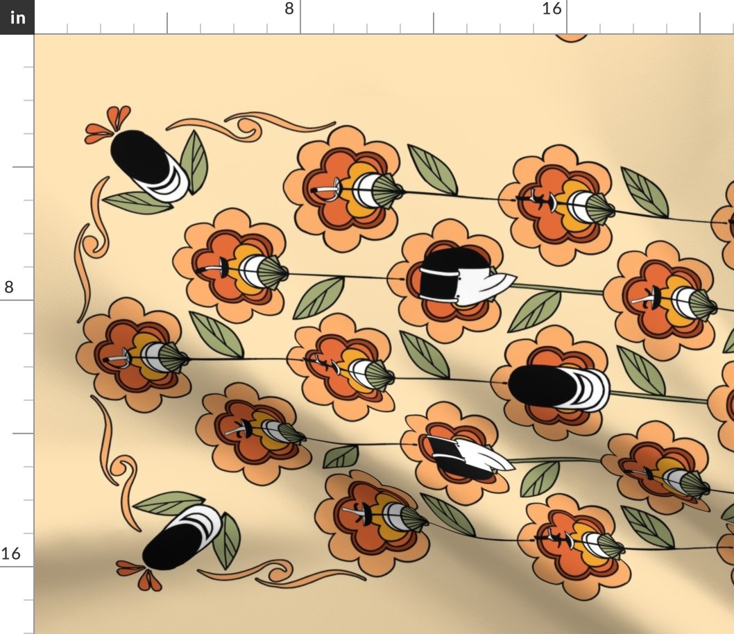 Floral Fencing Tea Towel in Orange