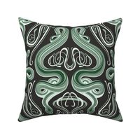 Large Art Nouveau Snakes (green on black)