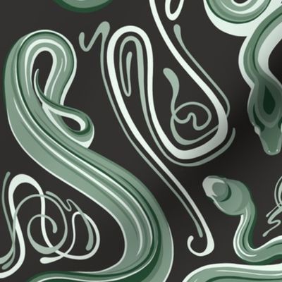 Large Art Nouveau Snakes (green on black)