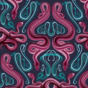Art Nouveau Snakes (Magenta and Turquoise)