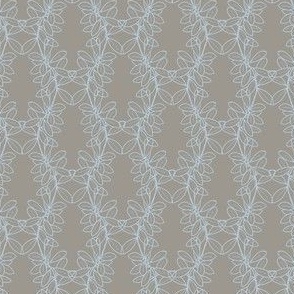 Ella Lacy Leaf Vine in Dusty Aqua Blue Outline on Solid Taupe with 4 inch Repeat