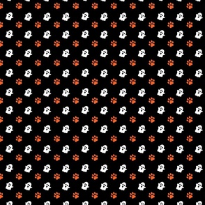 Black Orange Dog Paw Print Ghost Pattern
