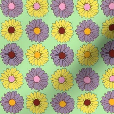 Groovy 70s Daisies on Pastel Green