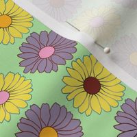 Groovy 70s Daisies on Pastel Green