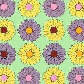 Groovy 70s Daisies on Pastel Green