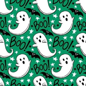 cute hand-drawn halloween ghosts green, halloween fabric