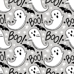 cute hand-drawn halloween ghosts light gray, halloween fabric