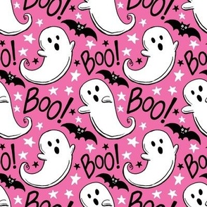 cute hand-drawn halloween ghosts pink, halloween fabric