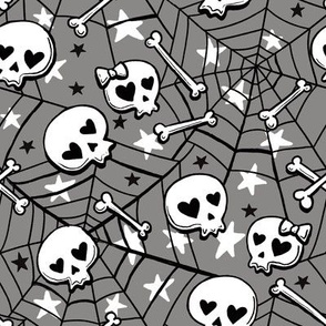 cute hand-drawn skulls halloween gray, Halloween fabric
