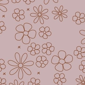 Boho minimalist ditsy flowers daisies petals in mauve and burgundy LARGE