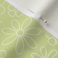 Boho minimalist ditsy flowers daisies petals in lime and white LARGE