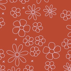 Boho minimalist ditsy flowers daisies petals in red and white LARGE