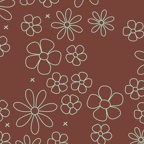 Boho minimalist ditsy flowers daisies petals in burgundy and lime LARGE