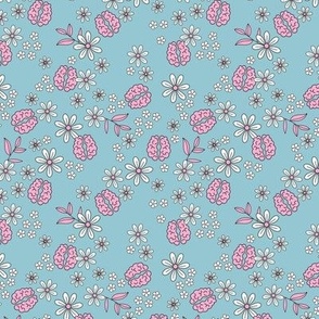 Little brain surgeon - Back to school science nerd - Smart minimal brains and branches with flowers and leaves in pink white on moody blue