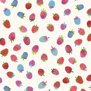 Tossed watercolor strawberries - on a creamy white background - medium