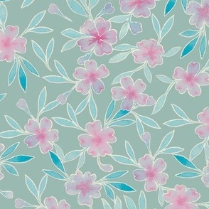 lila flowers mint background
