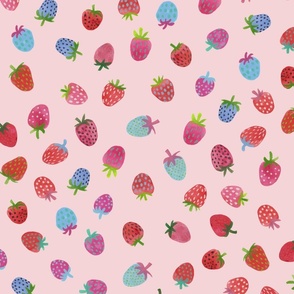 Tossed watercolor strawberries - on a light pink background - medium