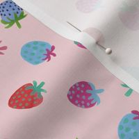 Tossed watercolor strawberries - on a light pink background - small