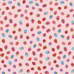 Tossed watercolor strawberries - on a light pink background - small