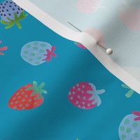Tossed watercolor strawberries - on a Caribbean  blue background - small