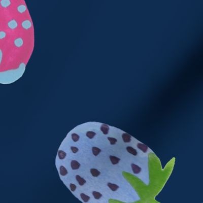 Tossed watercolor strawberries - on a dark blue background - large