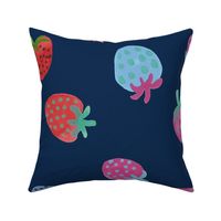 Tossed watercolor strawberries - on a dark blue background - large