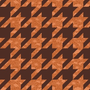 houndstooth check with flowers on brown - medium Scale