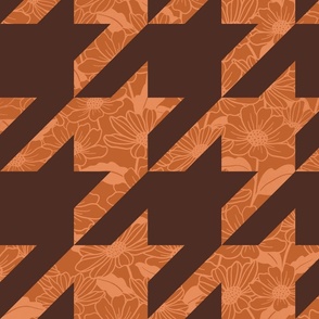 houndstooth check with flowers on brown - Large Scale