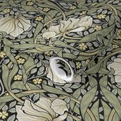 Pimpernel- MEDIUM - by William Morris - black dark moody floral sage historic antiqued restored reconstruction   art nouveau art deco damask background Wallpaper 12"/24" ArtsandCraftsMovementSF