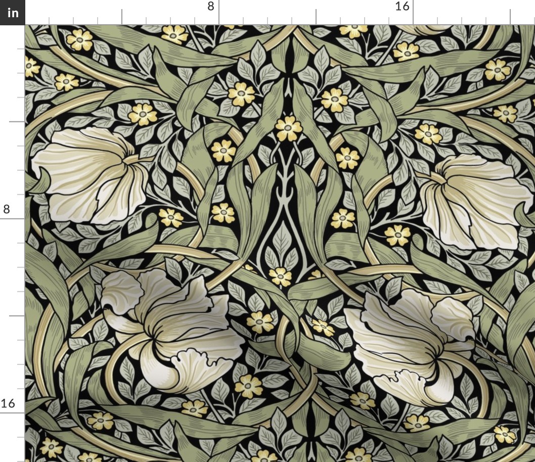 Pimpernel - LARGE - historical reconstructed heridamask wallpaper by William Morris - black sage antiqued restored reconstruction  art nouveau art deco background 