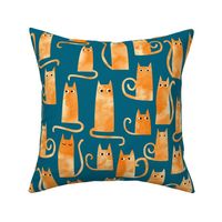 Orange Ginger Cat Watercolor Teal Green